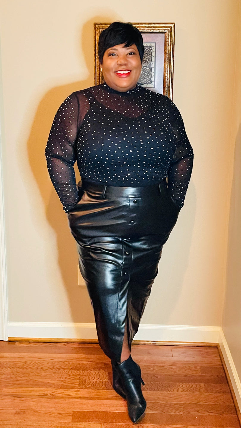 Faux Leather Midi Skirt