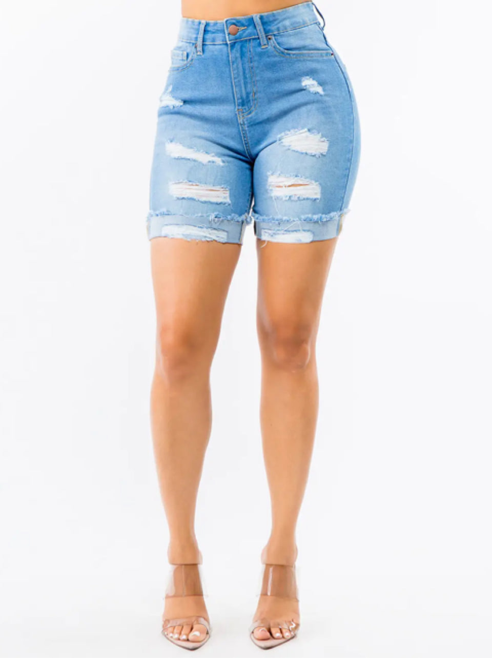 High Waisted Rolled Hem Denim Shorts