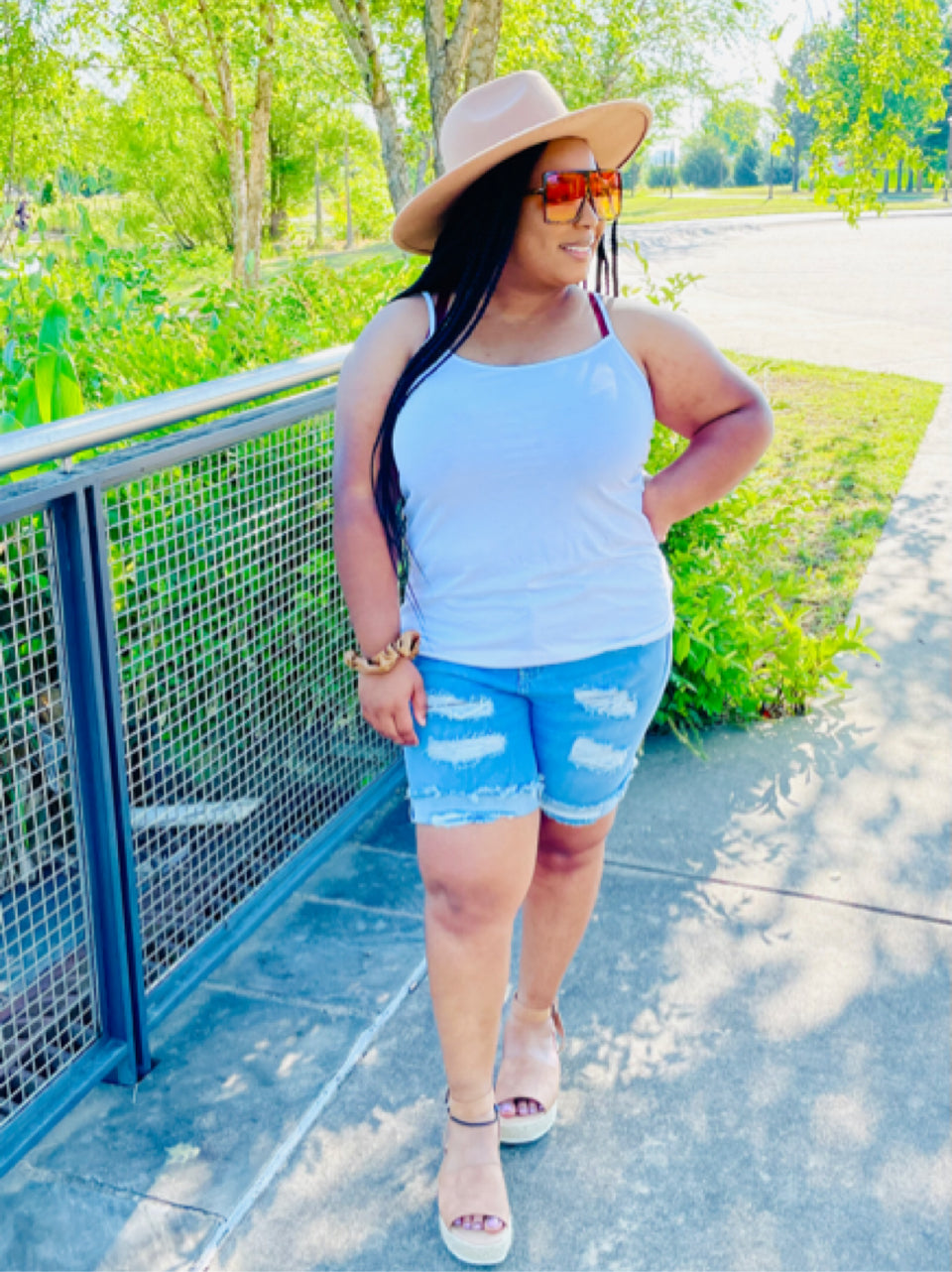 High Waisted Rolled Hem Denim Shorts