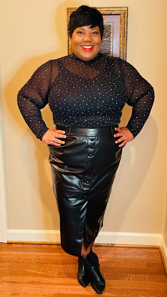 Faux Leather Midi Skirt